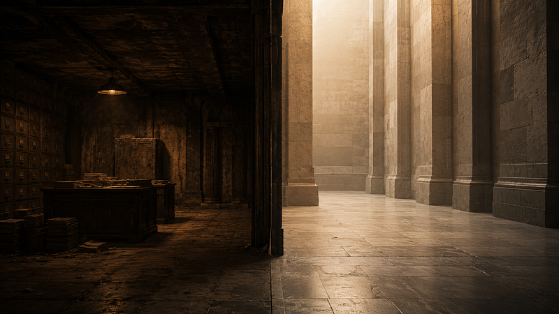 Man standing at a threshold — between the old domain and the new