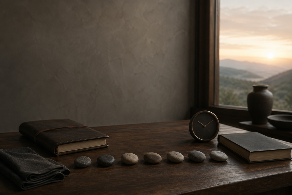 Rhythm Carries What Motivation Starts peaceful minimalist still life with natural elements