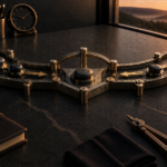 A Mature System Can Hold Tension Without Forcing Resolution Two opposing dark marker paths remain contained within a stable metal framework designed to hold both directions without collapse.